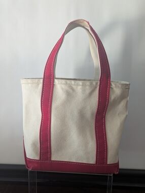 L.L.Bean Small Boat and Tote Canvas Bag Red Trim Classic Preppy